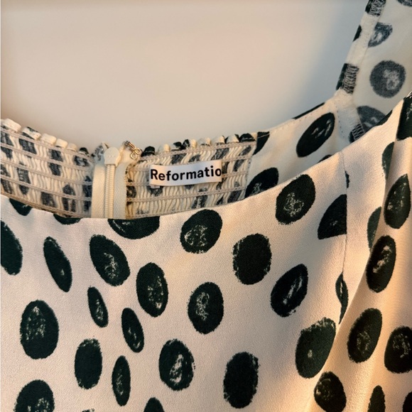 Reformation Green Polka Dot Square-Neck Midi Dress - Picture 4 of 6